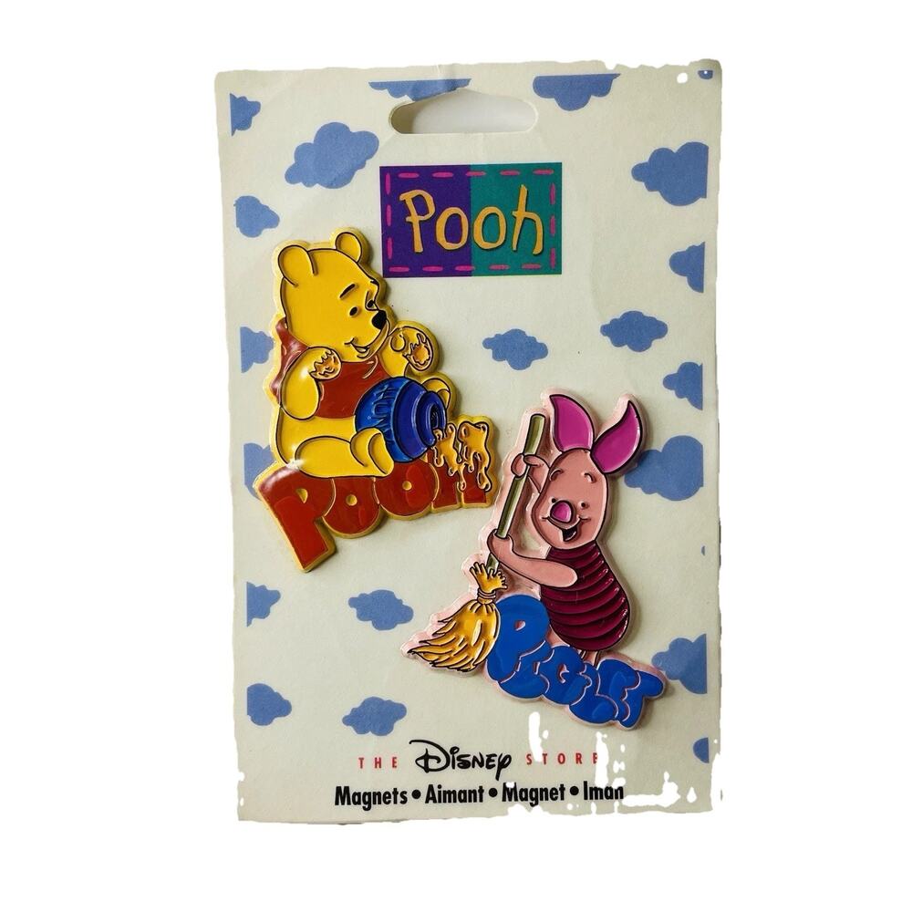 Vintage Disney Store Winnie The Pooh & Piglet Resin Magnets Set SEALED New 90s